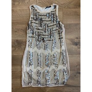 Cream Sequin  Embellished Mini Cocktail Dress